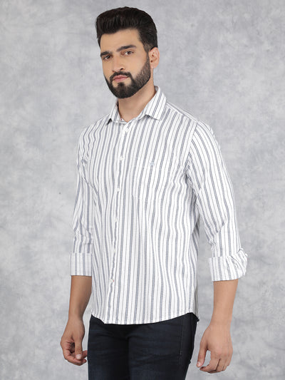 White Vertical Stripes 100% Cotton Shirt-Men Shirts-Crimsoune Club