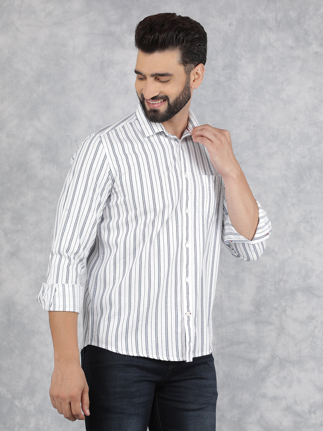 White Vertical Stripes 100% Cotton Shirt-Men Shirts-Crimsoune Club