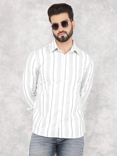 Green Vertical Stripes 100% Cotton Shirt-Men Shirts-Crimsoune Club