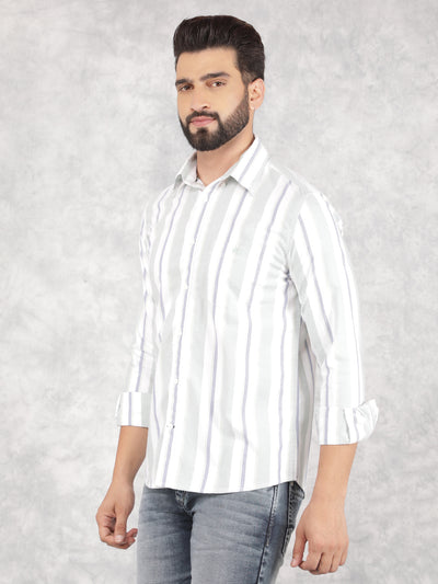 Green Vertical Stripes 100% Cotton Shirt-Men Shirts-Crimsoune Club