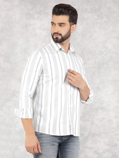 Green Vertical Stripes 100% Cotton Shirt-Men Shirts-Crimsoune Club