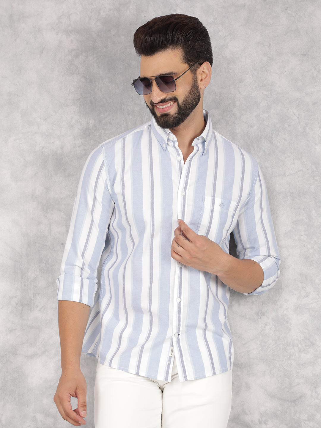 Blue Vertical Stripes 100% Cotton Shirt-Men Shirts-Crimsoune Club