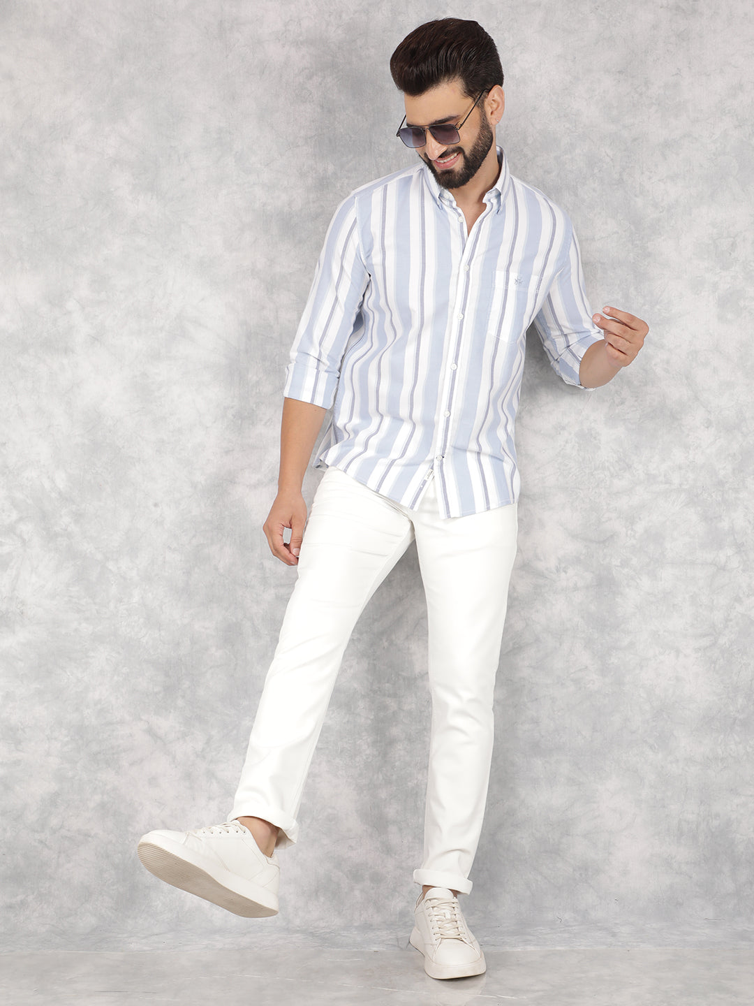 Blue Vertical Stripes 100% Cotton Shirt-Men Shirts-Crimsoune Club