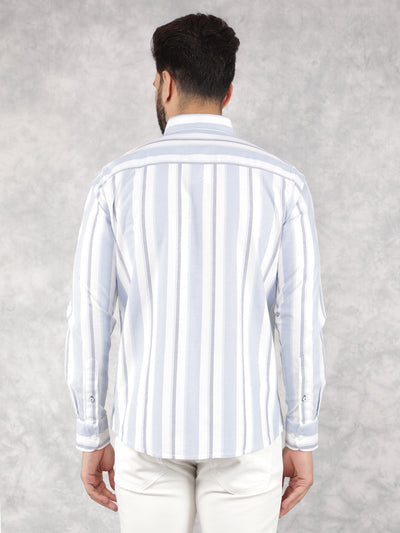 Blue Vertical Stripes 100% Cotton Shirt-Men Shirts-Crimsoune Club