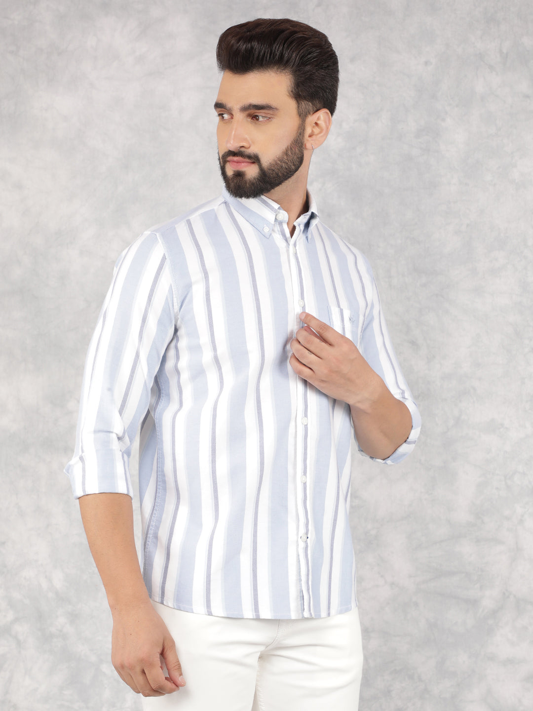 Blue Vertical Stripes 100% Cotton Shirt-Men Shirts-Crimsoune Club