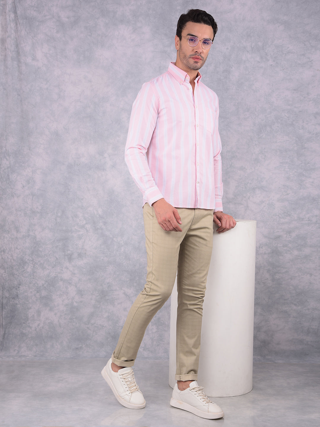 Pink Vertical Striped 100% Cotton Shirt-Men Shirts-Crimsoune Club