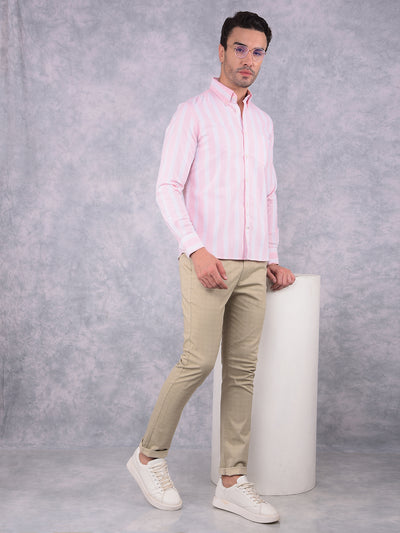 Pink Vertical Striped 100% Cotton Shirt-Men Shirts-Crimsoune Club