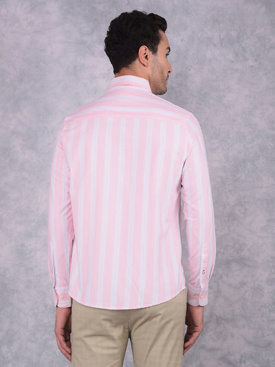 Pink Vertical Striped 100% Cotton Shirt-Men Shirts-Crimsoune Club