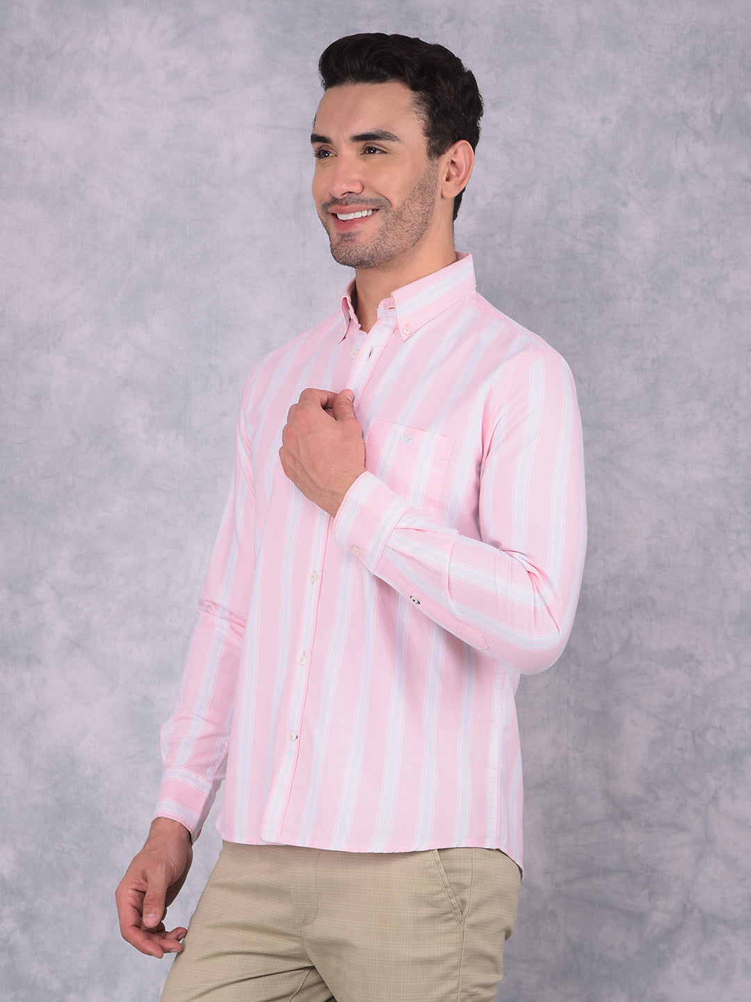 Pink Vertical Striped 100% Cotton Shirt-Men Shirts-Crimsoune Club