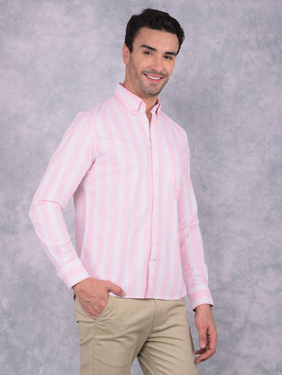 Pink Vertical Striped 100% Cotton Shirt-Men Shirts-Crimsoune Club