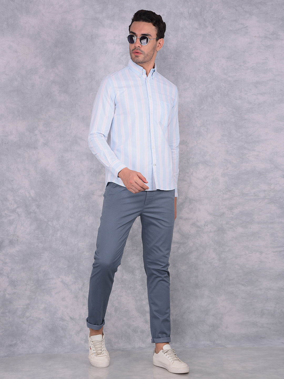 Blue Vertical Striped 100% Cotton Shirt-Men Shirts-Crimsoune Club