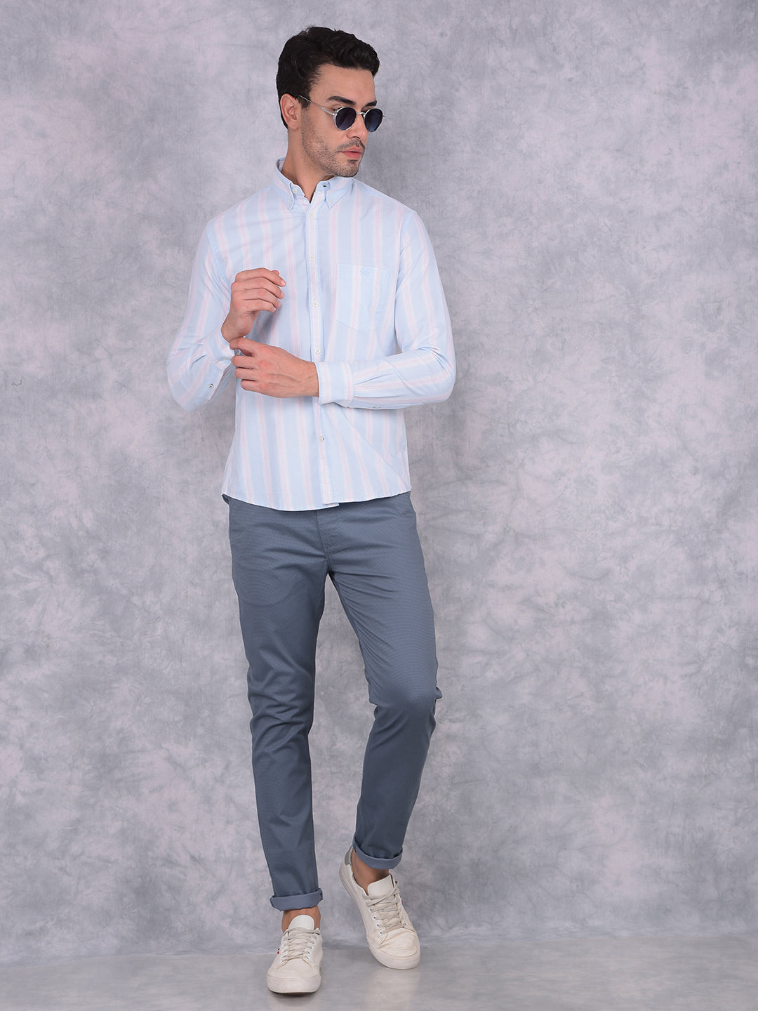 Blue Vertical Striped 100% Cotton Shirt-Men Shirts-Crimsoune Club