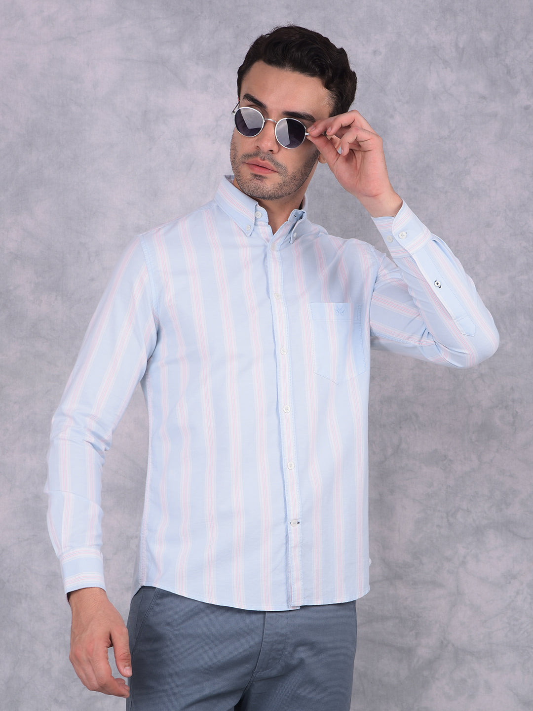 Blue Vertical Striped 100% Cotton Shirt-Men Shirts-Crimsoune Club