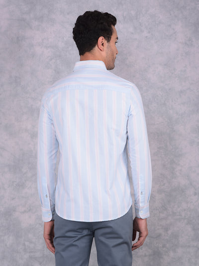 Blue Vertical Striped 100% Cotton Shirt-Men Shirts-Crimsoune Club