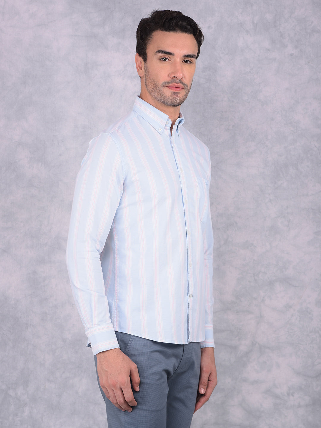 Blue Vertical Striped 100% Cotton Shirt-Men Shirts-Crimsoune Club