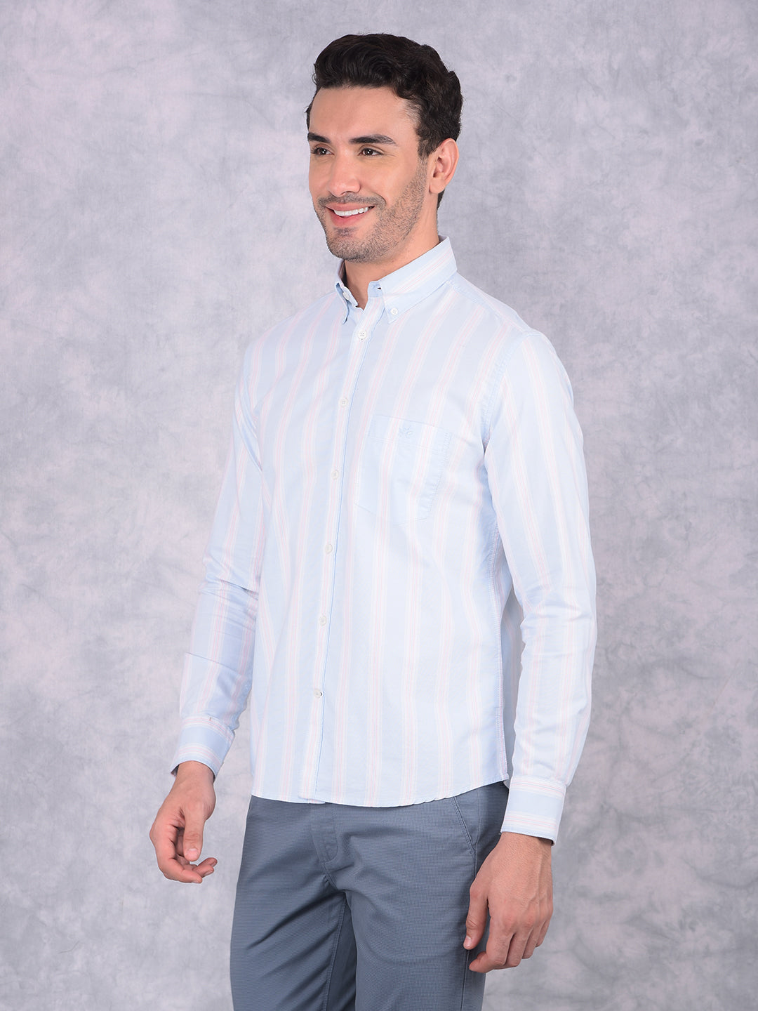 Blue Vertical Striped 100% Cotton Shirt-Men Shirts-Crimsoune Club