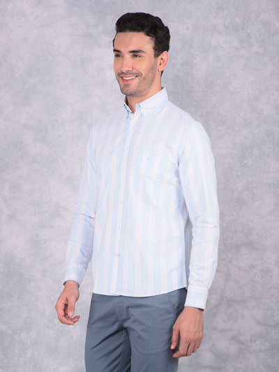 Blue Vertical Striped 100% Cotton Shirt-Men Shirts-Crimsoune Club