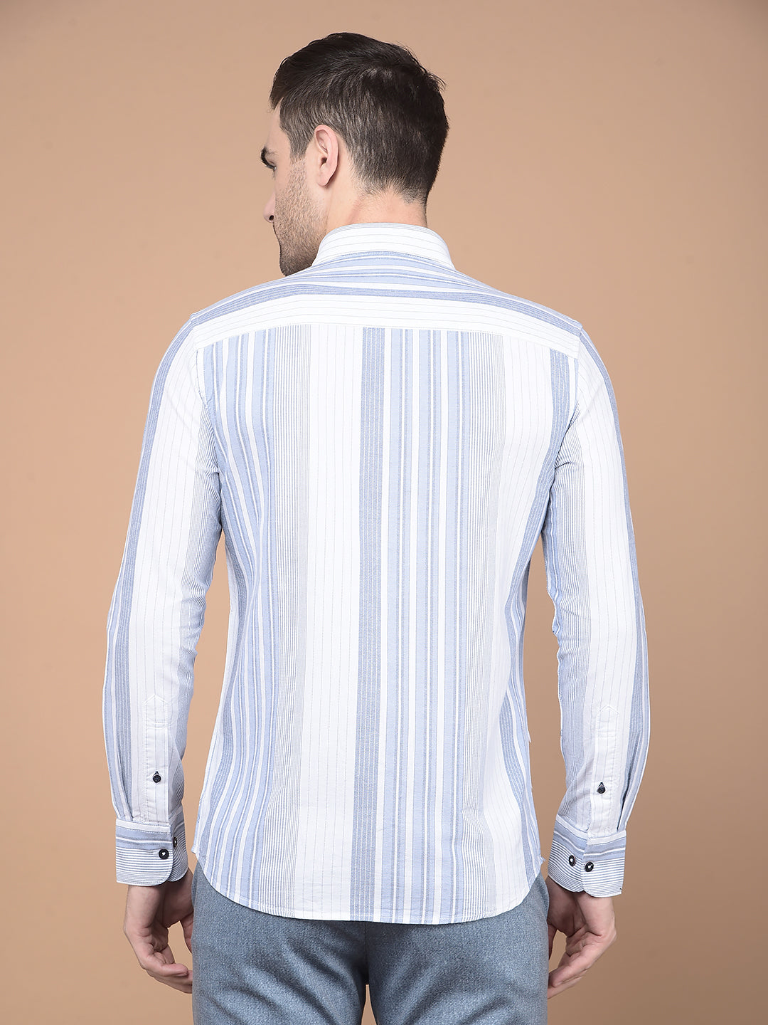 Blue Vertical Striped 100% Cotton Shirt