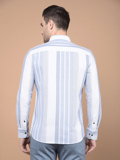 Blue Vertical Striped 100% Cotton Shirt