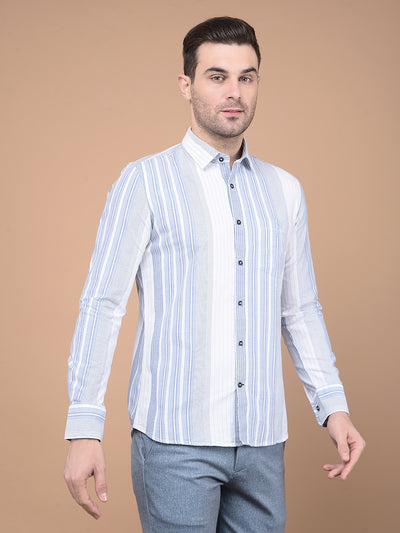 Blue Vertical Striped 100% Cotton Shirt