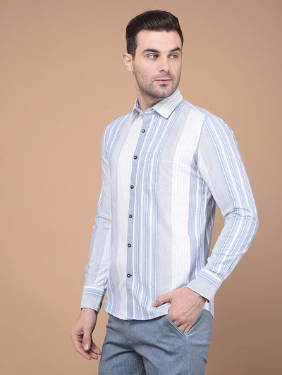 Blue Vertical Striped 100% Cotton Shirt