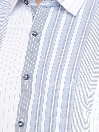 Blue Vertical Striped 100% Cotton Shirt