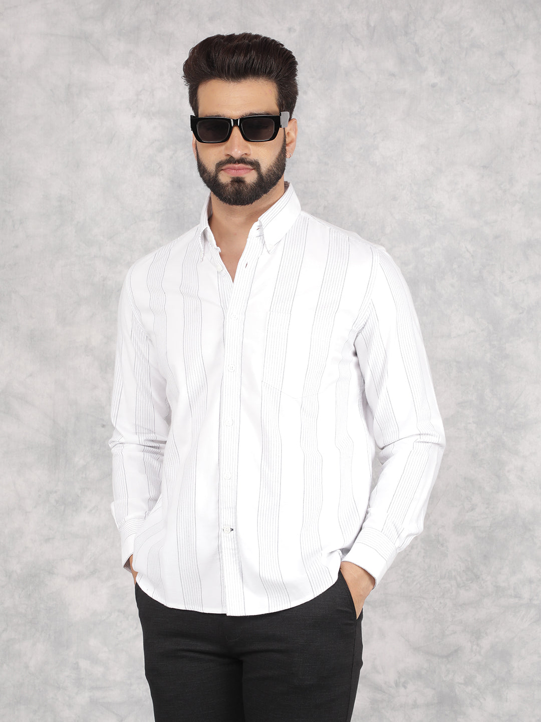 White Vertical Stripes 100% Cotton Shirt-Men Shirts-Crimsoune Club