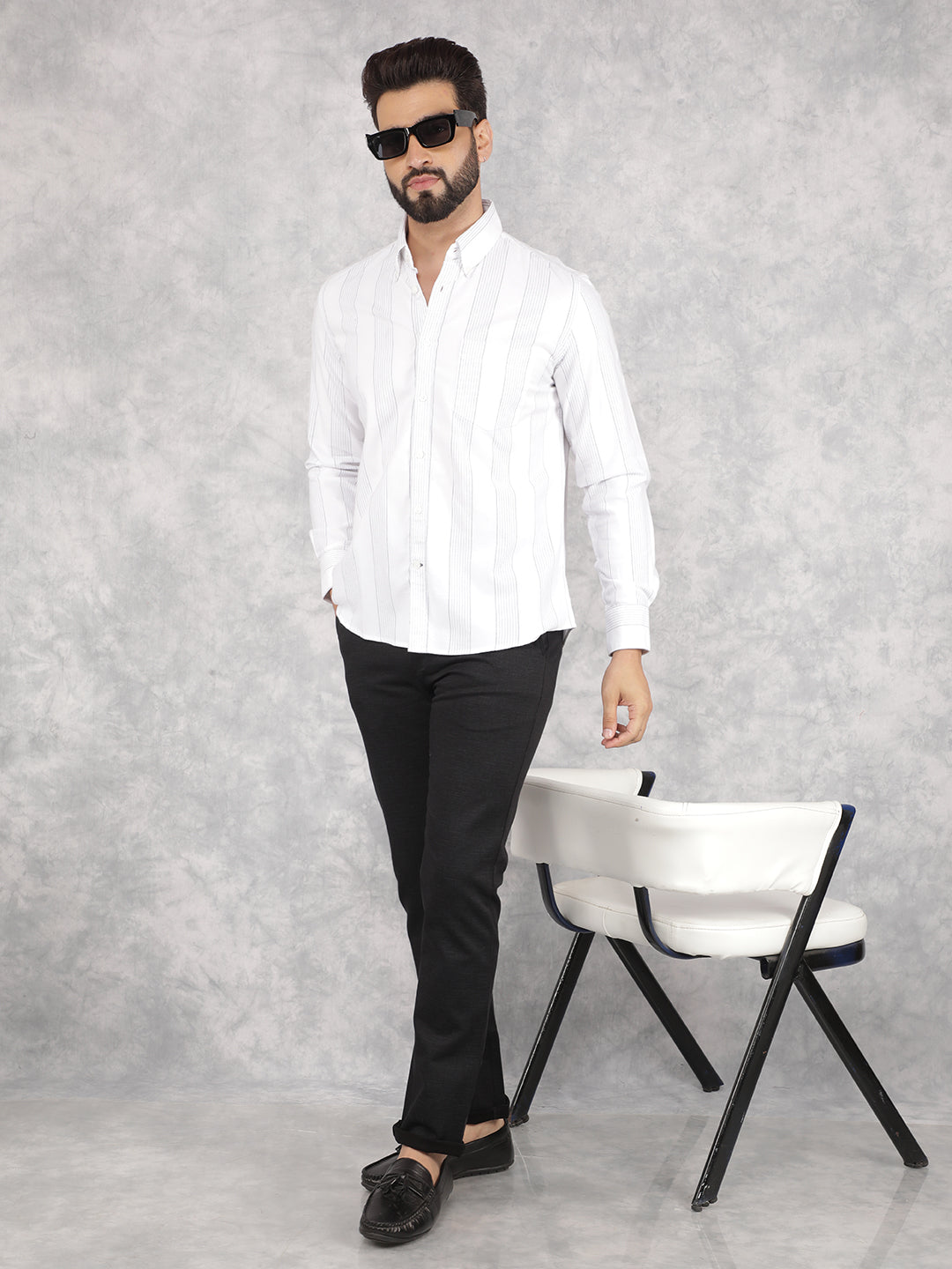 White Vertical Stripes 100% Cotton Shirt-Men Shirts-Crimsoune Club