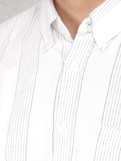 White Vertical Stripes 100% Cotton Shirt-Men Shirts-Crimsoune Club