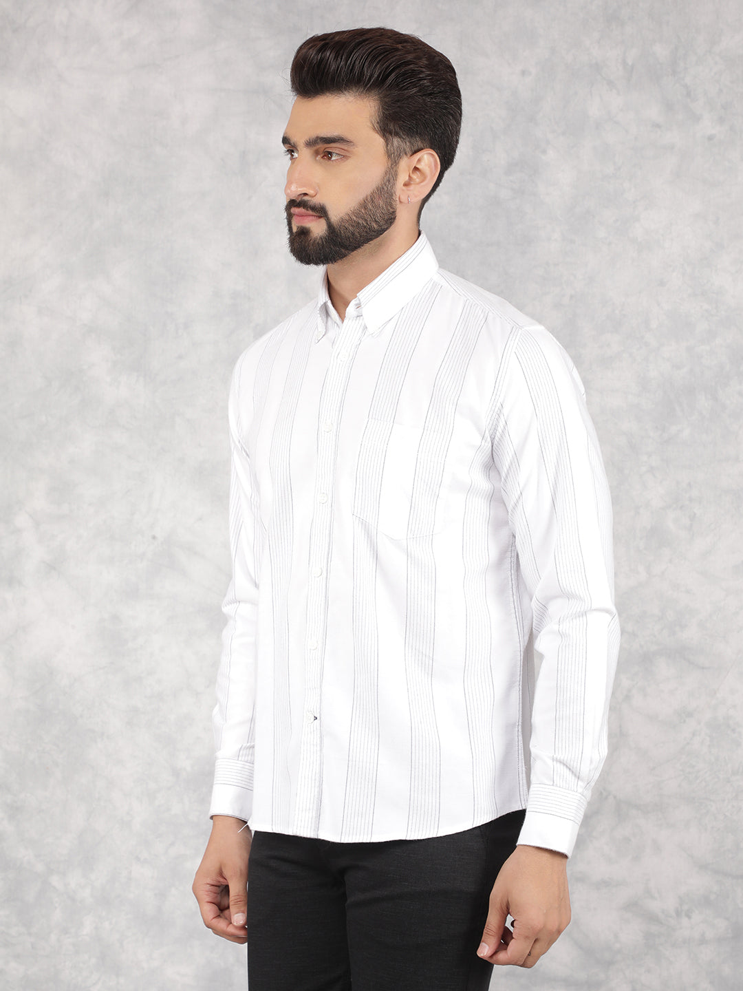 White Vertical Stripes 100% Cotton Shirt-Men Shirts-Crimsoune Club