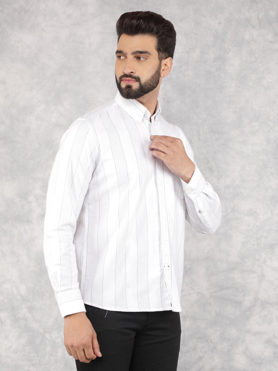 White Vertical Stripes 100% Cotton Shirt-Men Shirts-Crimsoune Club