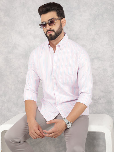 Pink Vertical Stripes 100% Cotton Shirt-Men Shirts-Crimsoune Club