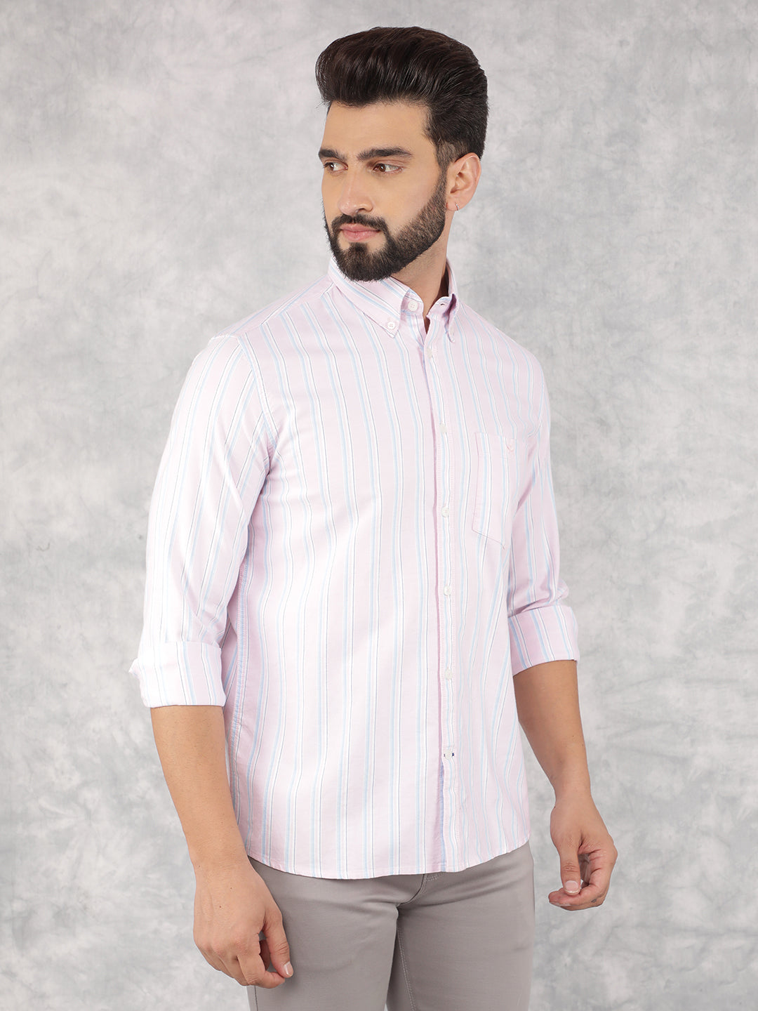 Pink Vertical Stripes 100% Cotton Shirt-Men Shirts-Crimsoune Club