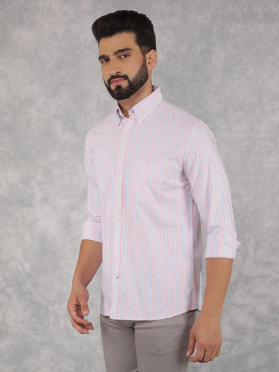 Pink Vertical Stripes 100% Cotton Shirt-Men Shirts-Crimsoune Club