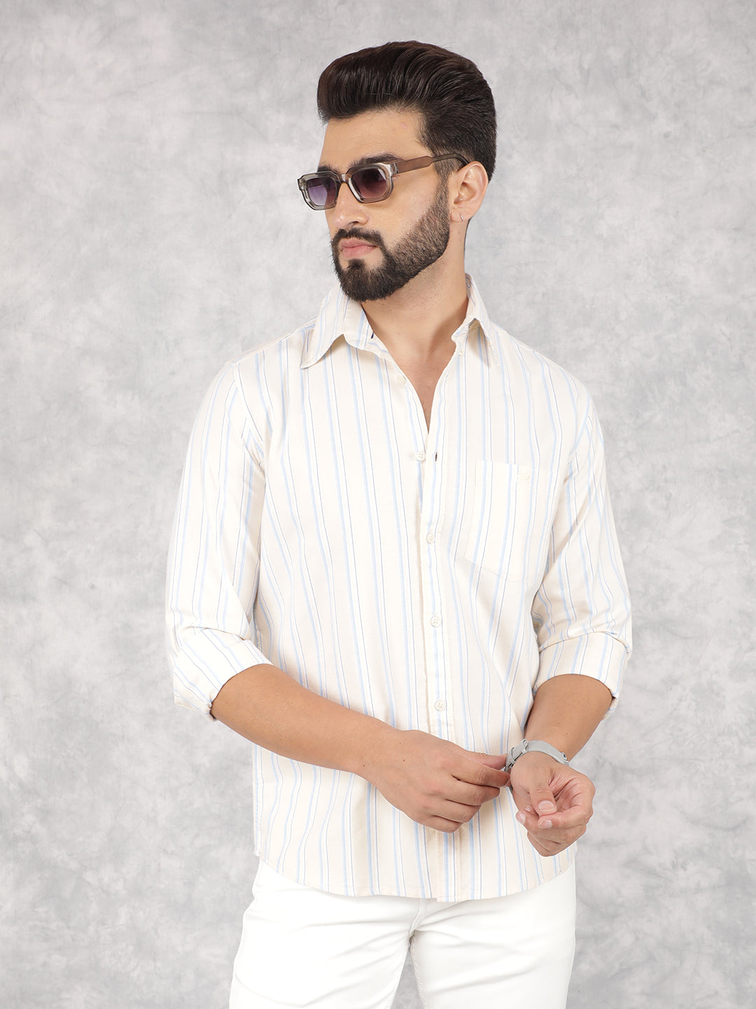 Yellow Vertical Stripes 100% Cotton Shirt-Men Shirts-Crimsoune Club