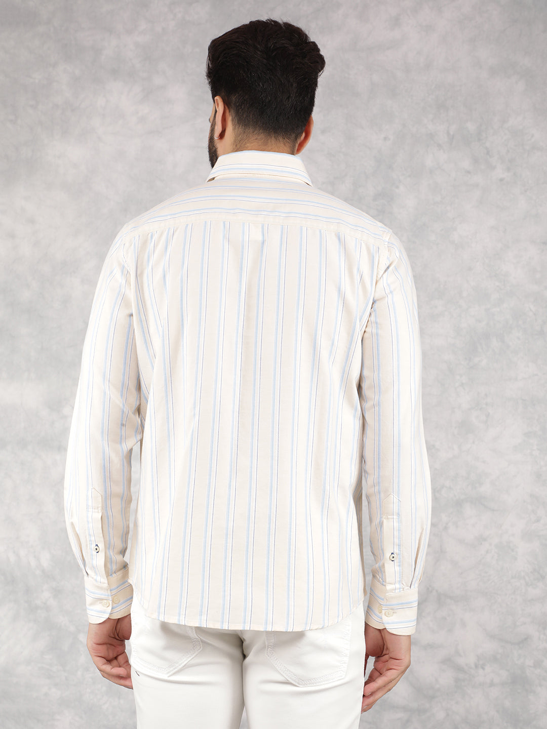 Yellow Vertical Stripes 100% Cotton Shirt-Men Shirts-Crimsoune Club