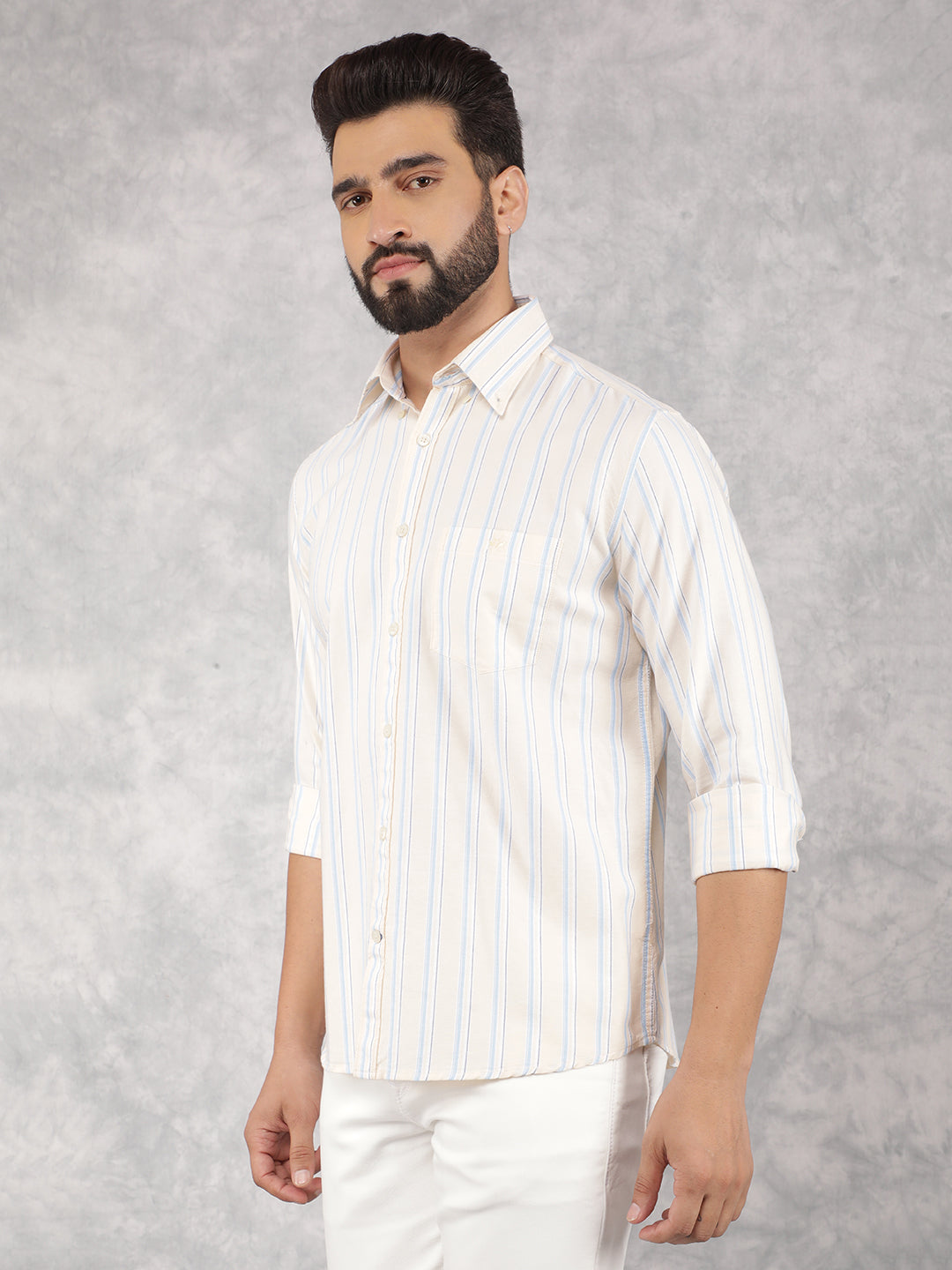 Yellow Vertical Stripes 100% Cotton Shirt-Men Shirts-Crimsoune Club