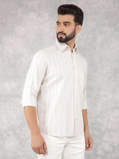 Yellow Vertical Stripes 100% Cotton Shirt-Men Shirts-Crimsoune Club