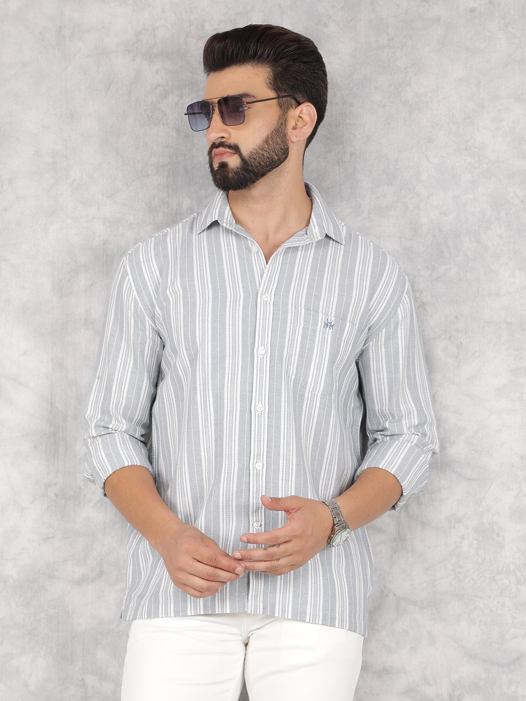 Blue Vertical Stripes 100% Cotton Shirt-Men Shirts-Crimsoune Club