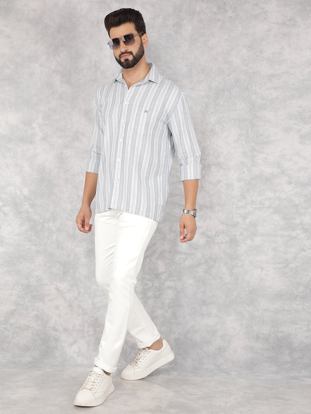 Blue Vertical Stripes 100% Cotton Shirt-Men Shirts-Crimsoune Club