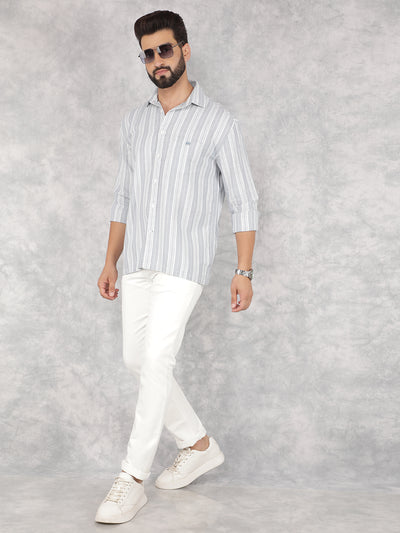 Blue Vertical Stripes 100% Cotton Shirt-Men Shirts-Crimsoune Club