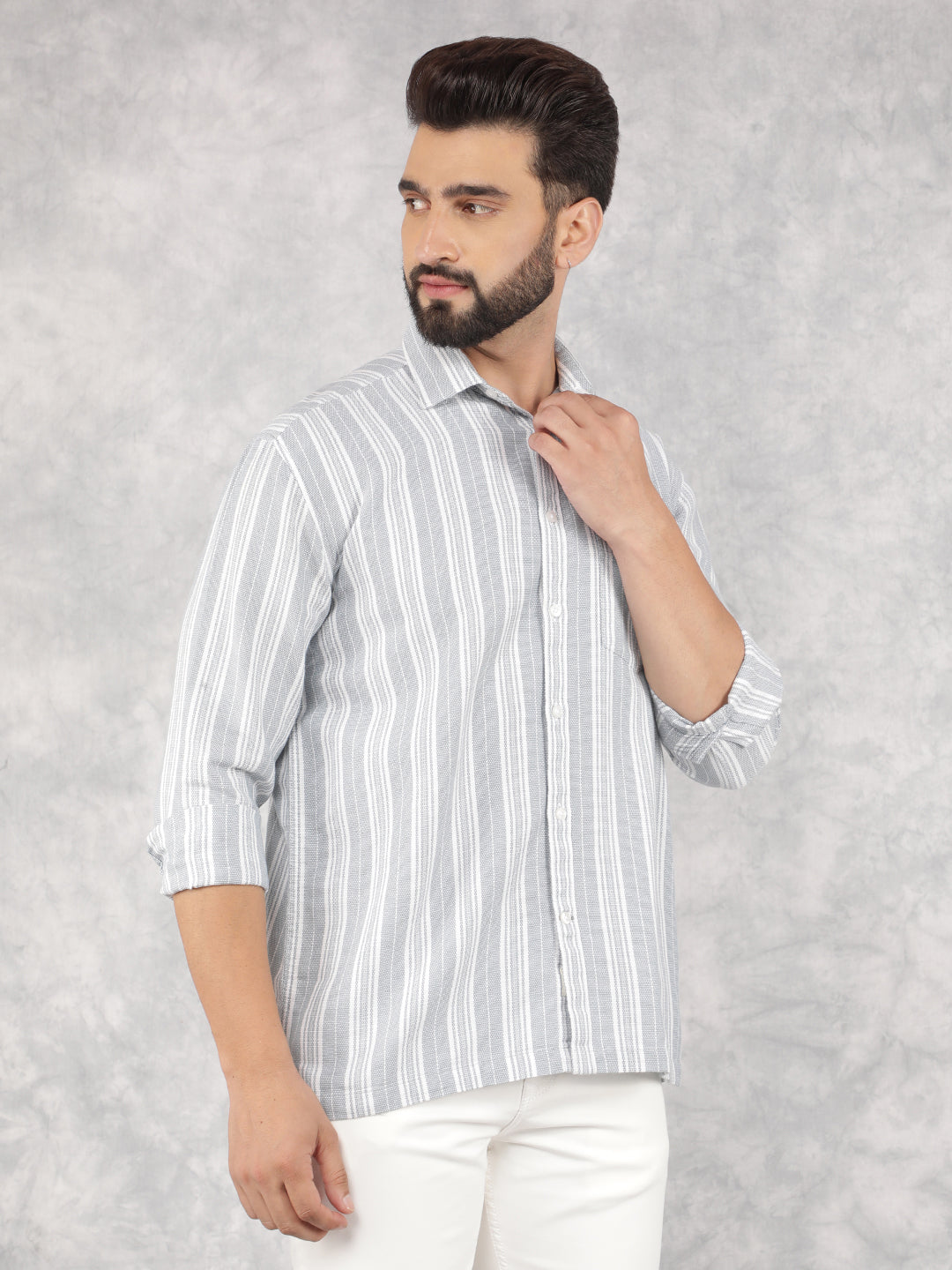 Blue Vertical Stripes 100% Cotton Shirt-Men Shirts-Crimsoune Club