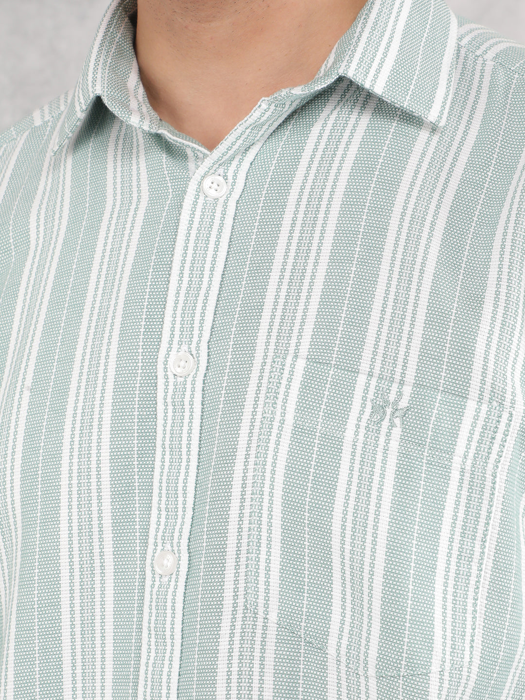 Green Vertical Stripes 100% Cotton Shirt-Men Shirts-Crimsoune Club