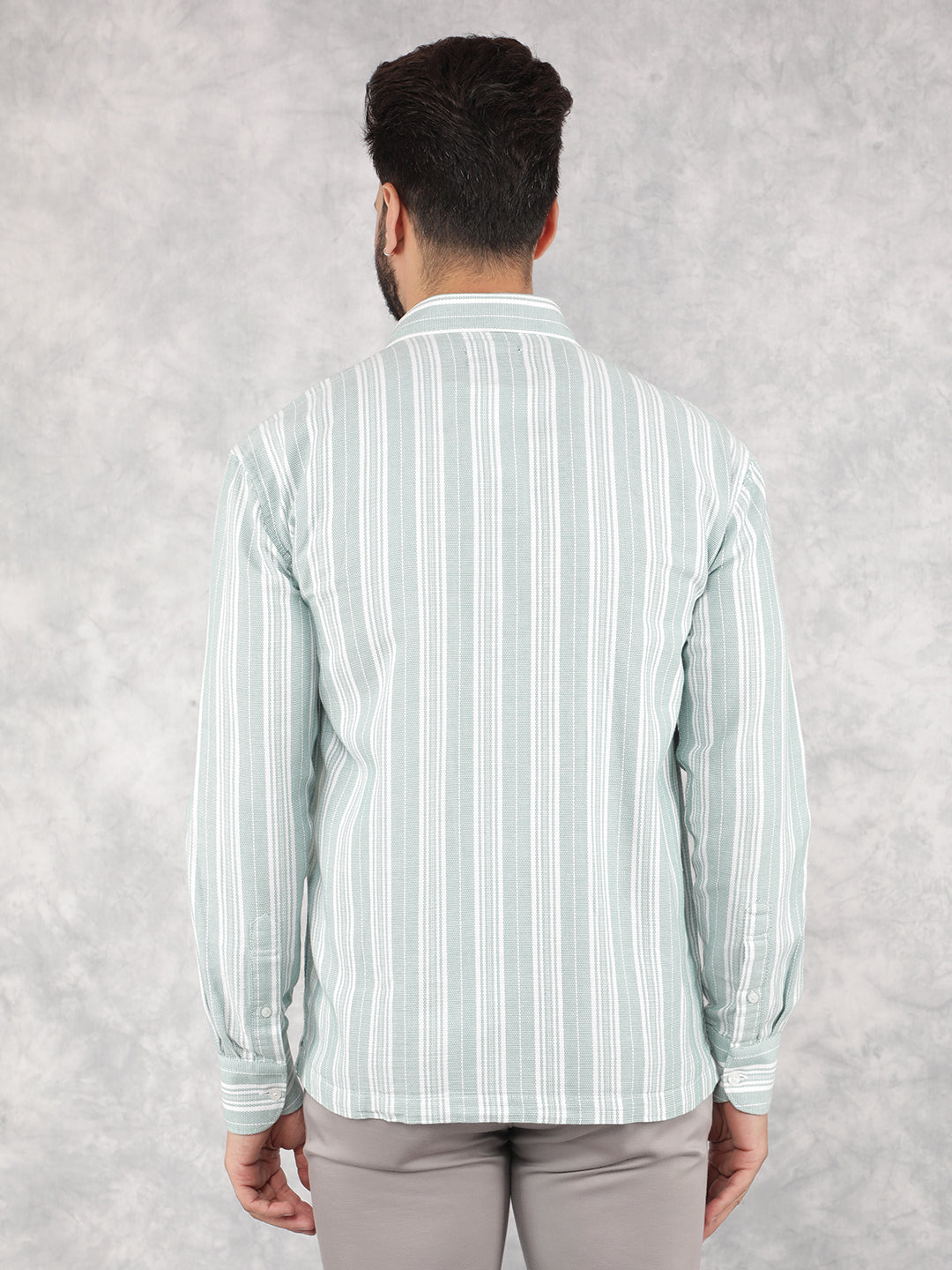 Green Vertical Stripes 100% Cotton Shirt-Men Shirts-Crimsoune Club