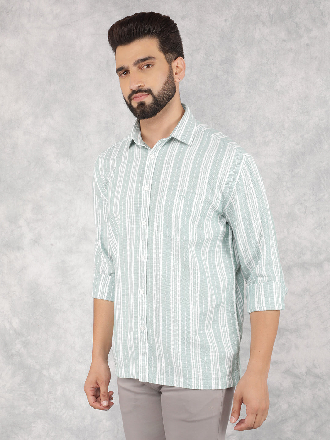 Green Vertical Stripes 100% Cotton Shirt-Men Shirts-Crimsoune Club