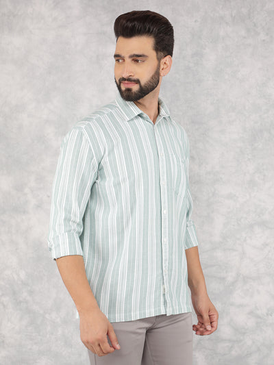 Green Vertical Stripes 100% Cotton Shirt-Men Shirts-Crimsoune Club