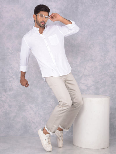 White Vertical Stripes Linen Shirt-Men Shirts-Crimsoune Club