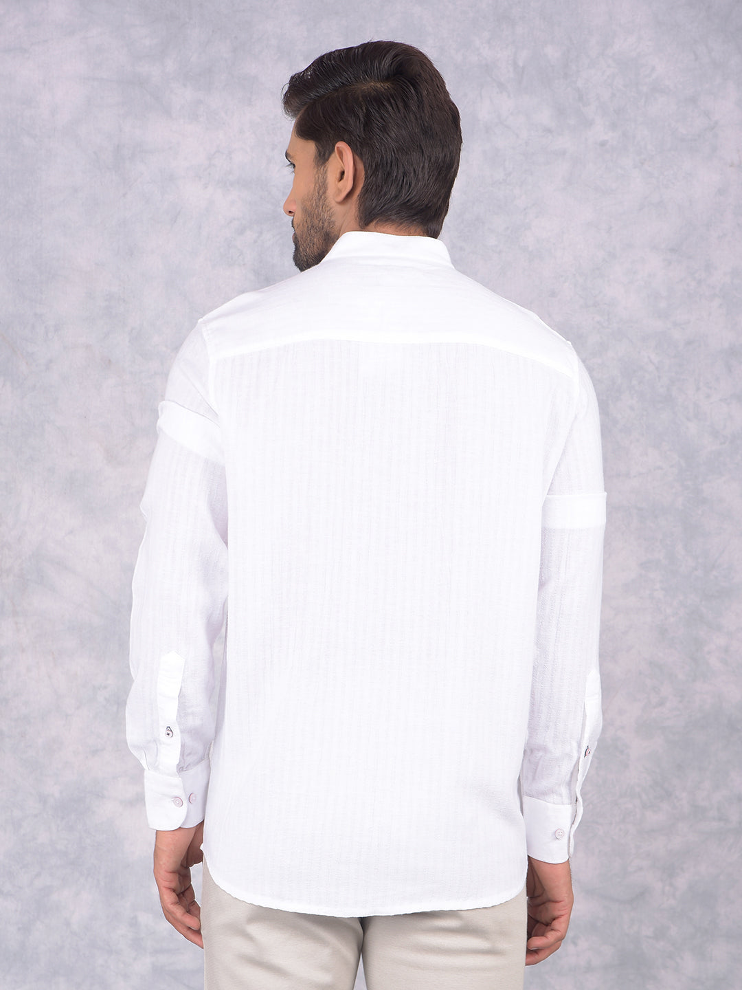 White Vertical Stripes Linen Shirt-Men Shirts-Crimsoune Club