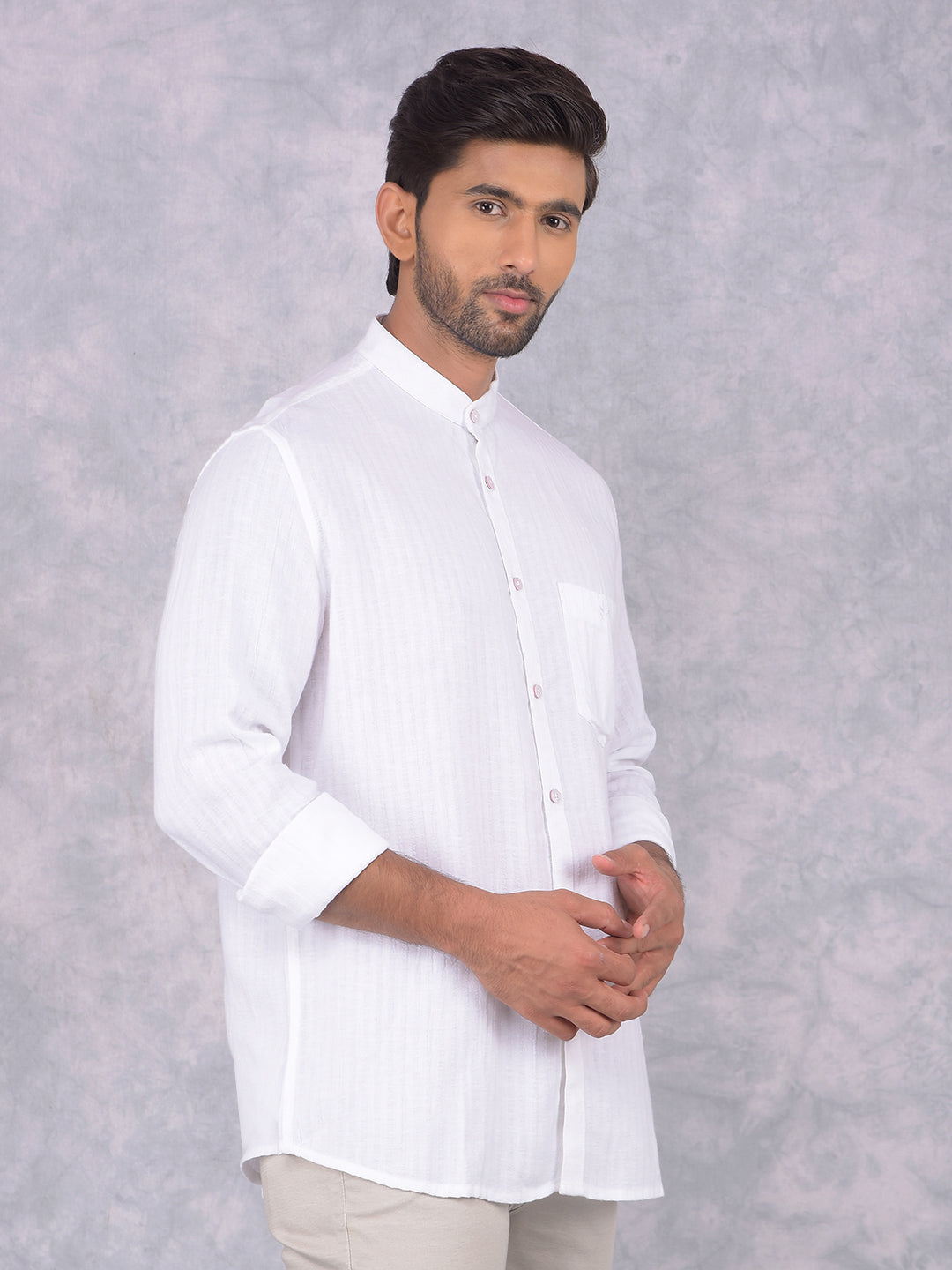 White Vertical Stripes Linen Shirt-Men Shirts-Crimsoune Club