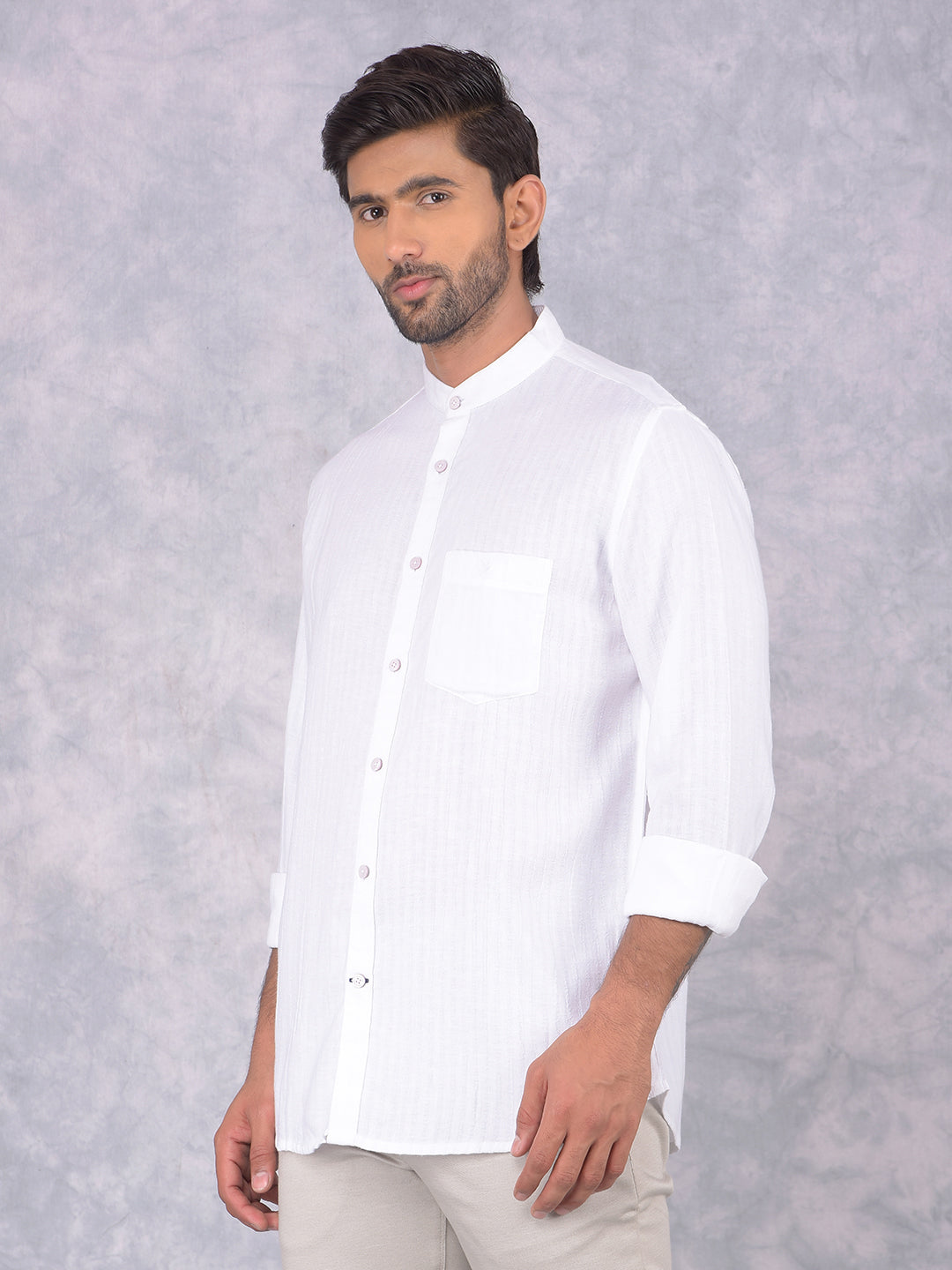 White Vertical Stripes Linen Shirt-Men Shirts-Crimsoune Club